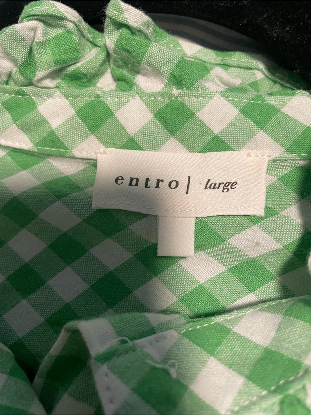 entro Green and White Gingham Ruffle Neck Blouse - Picture 3 of 5